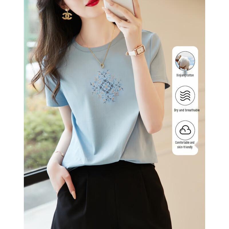 DME Women s Embroidered Cotton Short Sleeve T-shirt S