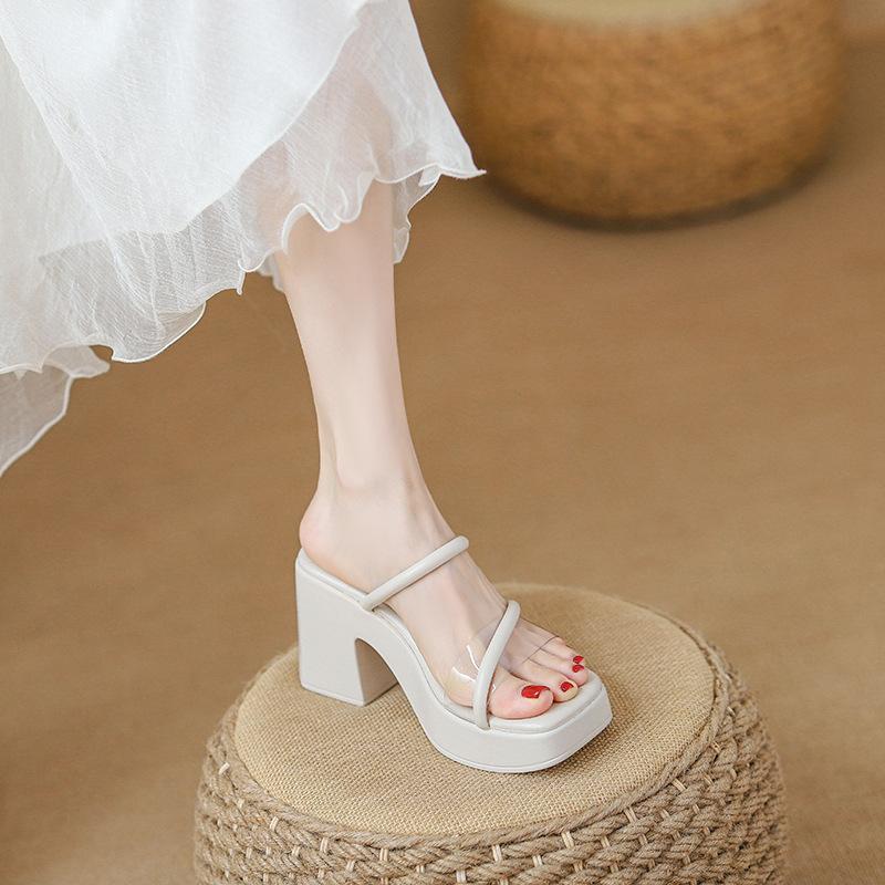 One word with transparent high-heeled women's sandals sexy outer slippers thick-soled high-heeled thick-heeled fashion sandals