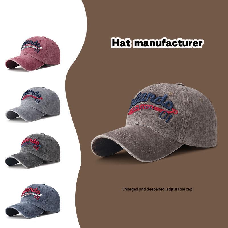 Washed hat men's and women's American retro fashion embroidered baseball cap plus large brim versatile face visor