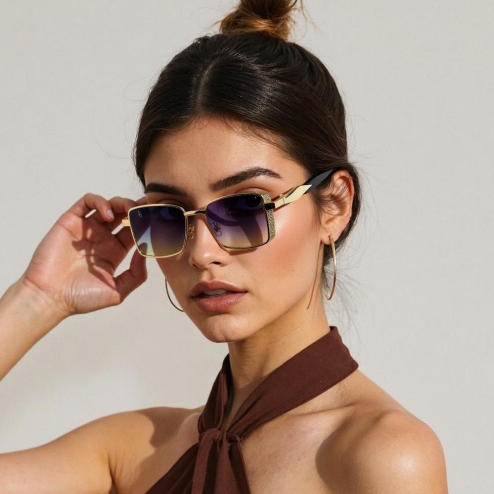 New In Sunglass For Women Square Sun Glasses Frame Geometric Sense Fashionable Accessories Metal Details Elegant Style