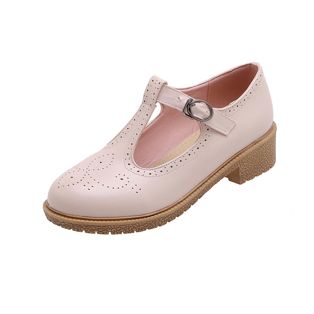 Fashion Women Flats Shoes Big Size 33-43 Retro College Wind Round Buckle Thick Crust Muffin Shoes Small Doll Leather Sweet Zapatos Mujer