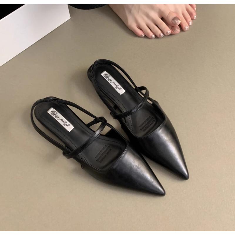 Women Leather Pu Casual Sandals Girl Fashion Mary Jane Shoes Slip On Flats Heels Ladies Pointed Toe Elegant Slingback Sandals