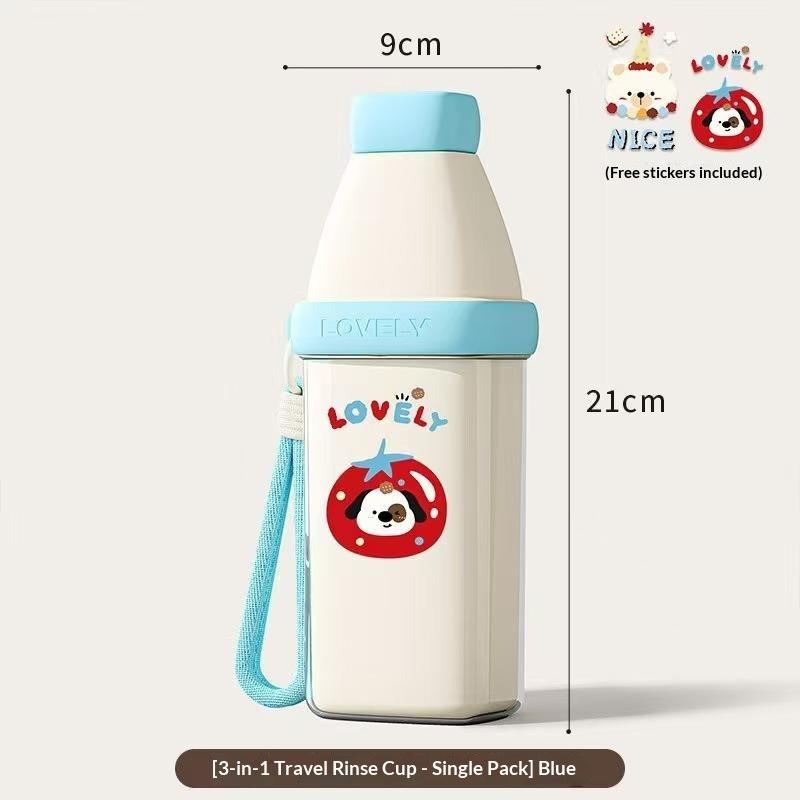 3 In 1 Plastic Toothbrush Cup Large Capacity Cartoon Print Portable Toothpaste Storage Case for Travel Trips