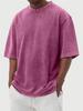2025 Men's Distressed Washed Fried Color Solid Pullover T-Shirt, Spring/Summer Collection