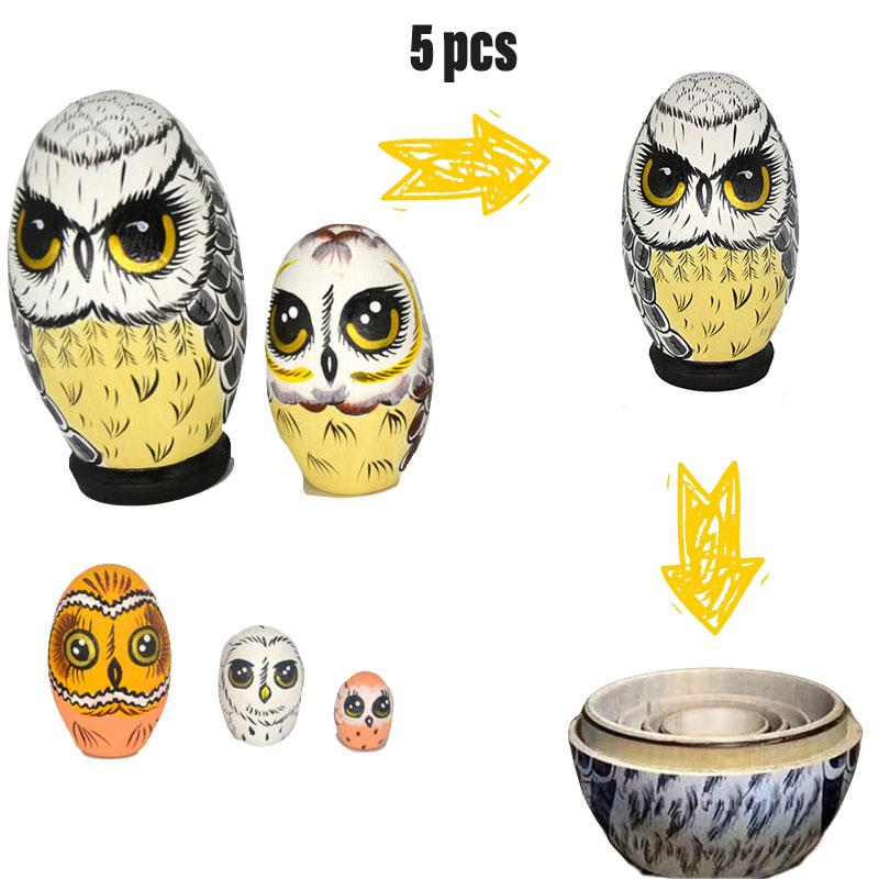 

5 шт. Матрешка Сова Животная Тема Деревянная Складывающаяся Рождественские Подарки Вкладывающаяся