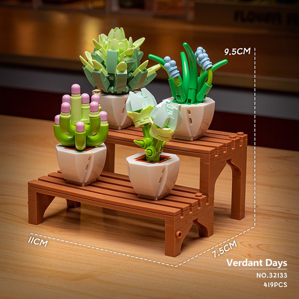 DIY Potted Succulent, Flower Bouquet Building Block Toy Creative Greenery Decoration, Stand Perfect As Children's Holiday Gift