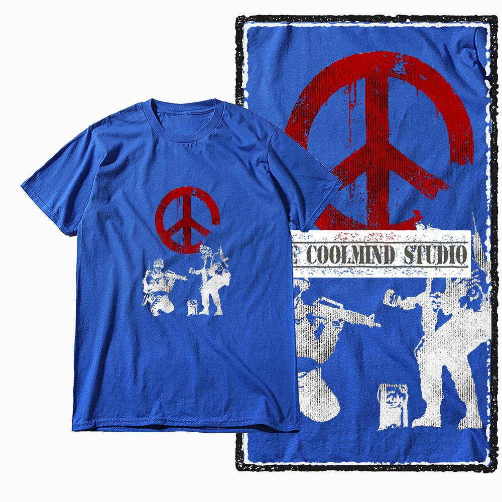 Coolmind X0006 Vintage Cotton Big Size Anti-war Print Exclusive Graphic Men T Shirt Loose Men Tshirt Casual T-shirt for Men Tees