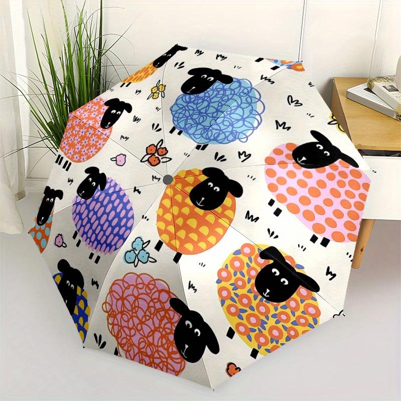 1pc Colorful Sheep Pattern Automatic Open/Close Umbrella, Umbrella with cartoon Design, Portable Compact Umbrella for Men & Women, Good Holi