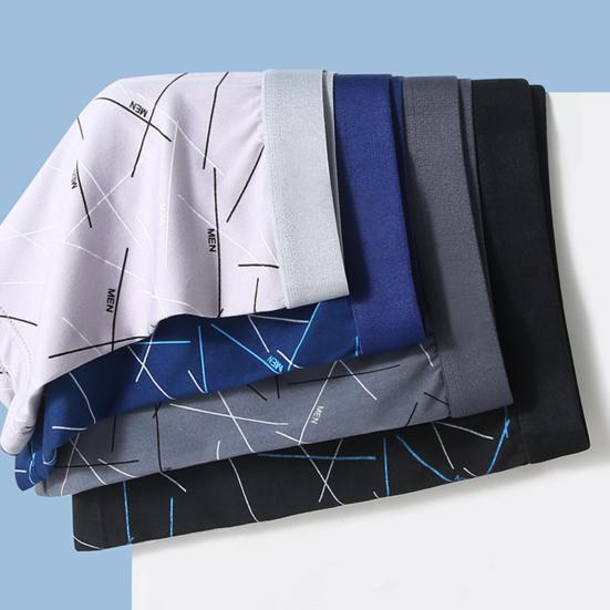 Men Underpants Elastic Mid Waist Letter Striped Print Seamless Soft Breathable U Convex Quick Dry Moisture-wicking Firm Stitching Men Underpants