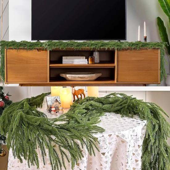Weihnachts-Norfolk-Kieferngirlande Echte Haptik Winter Künstliche Grünzeuggirlande für Kaminsims Kamin Tisch Treppe Innen- und Außendekoration