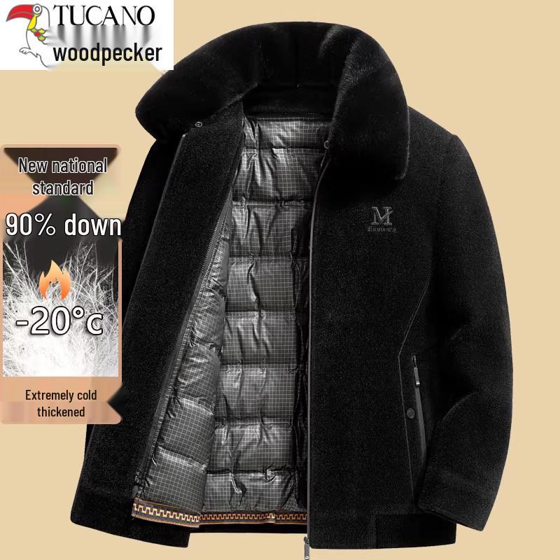 

Woodpecker Men s 2025 Winter Down Jacket - Thickened Wool Coat for Middle-aged & Elderly 185 for 130-150 kg чорний