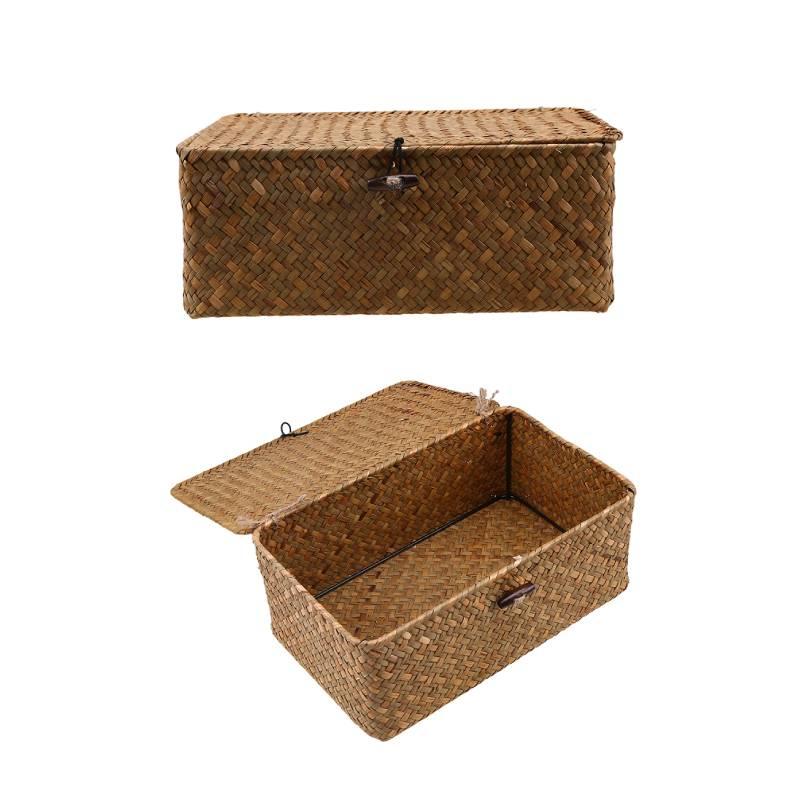 3pcs Handcrafted Grass Woven Storage Box With Lid Lock Gifts Xmas Hamper Basket