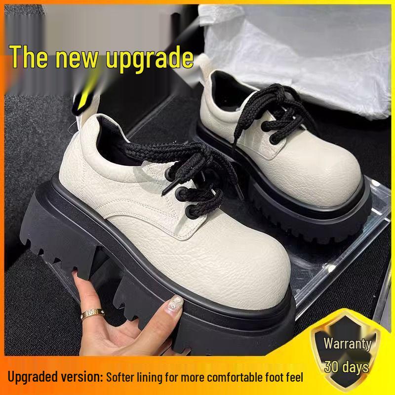 Women s Retro Chunky Heel Round Toe Lace-Up Leather Shoes - Height Increasing Versatile Casual Autumn Style 38 2898₽