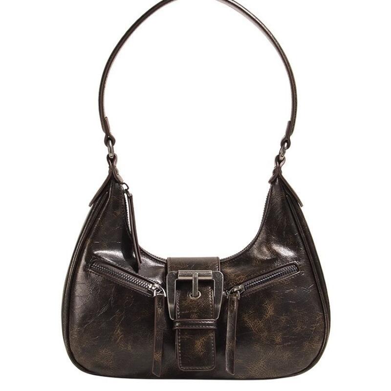 New Maillard Square Bag Women's Advanced Coffee New Moon Package Axillary Bag Retro Fashion Trend Leisure Versatile Shoulder Bag