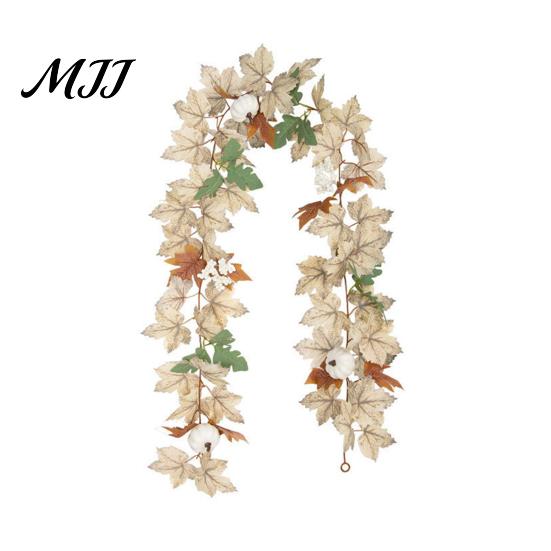 Autumn Artificial Garland 100/175CM Maple Leaf UV Resistant Fall Halloween Thanksgiving Vine Day Harvest Festival Mantle Porch Indoor Outdoor
