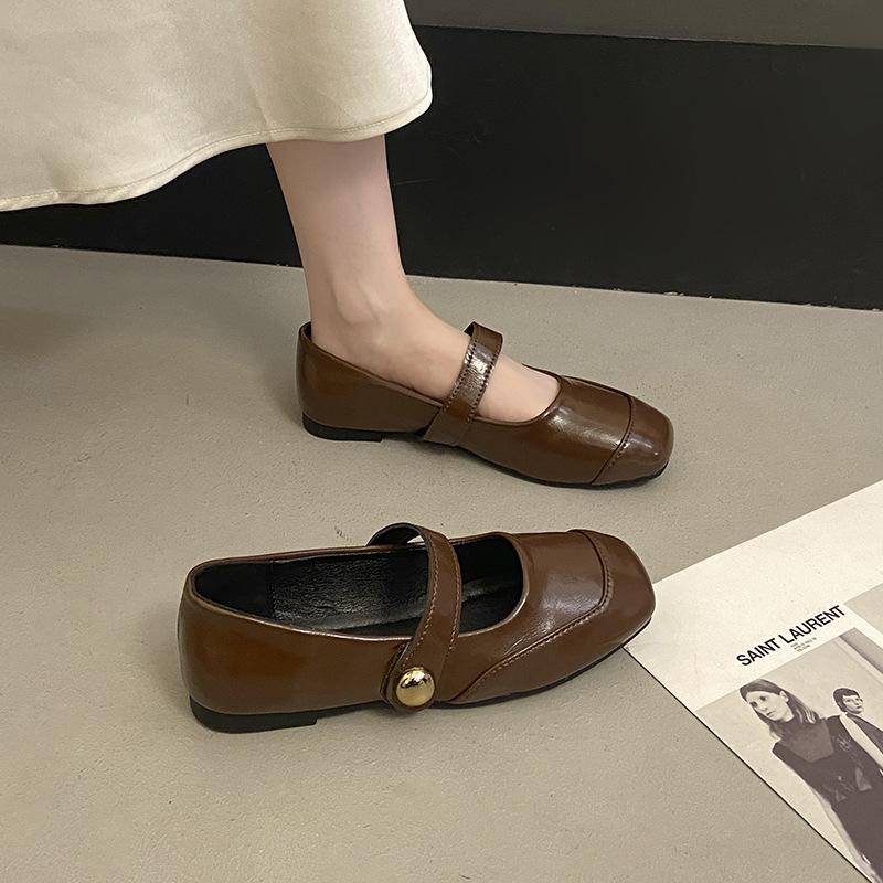 Temperamentvolle Mary Jane Einzelschuhe mit eckiger Spitze und flachem Ausschnitt, Damen, flach, Frühling und Sommer 2025, koreanische Version, sanfter Feenstil, dicker Absatz, kleines Leder