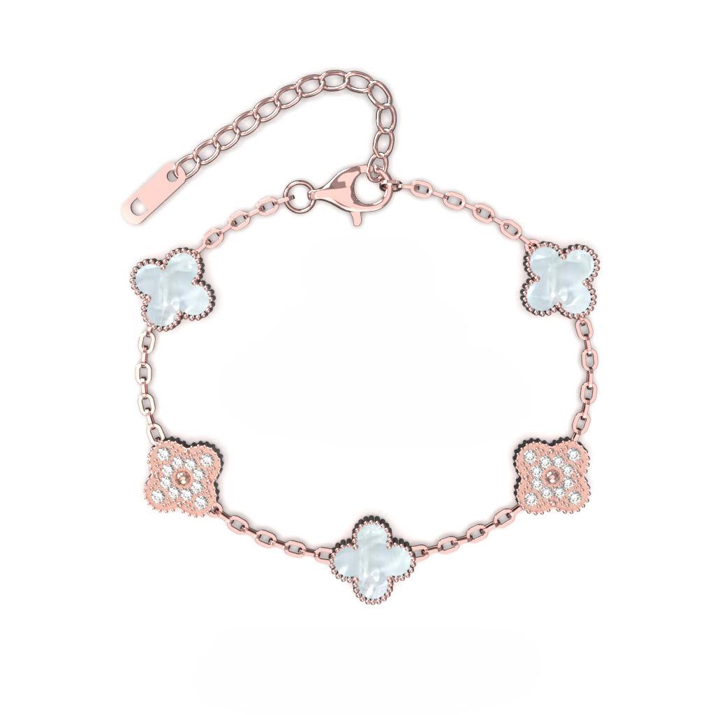 Brățară Trifoi cu Patru Foi de 13 mm Aur Roz Vid Cinci Flori Brățară Completă pentru Doamne