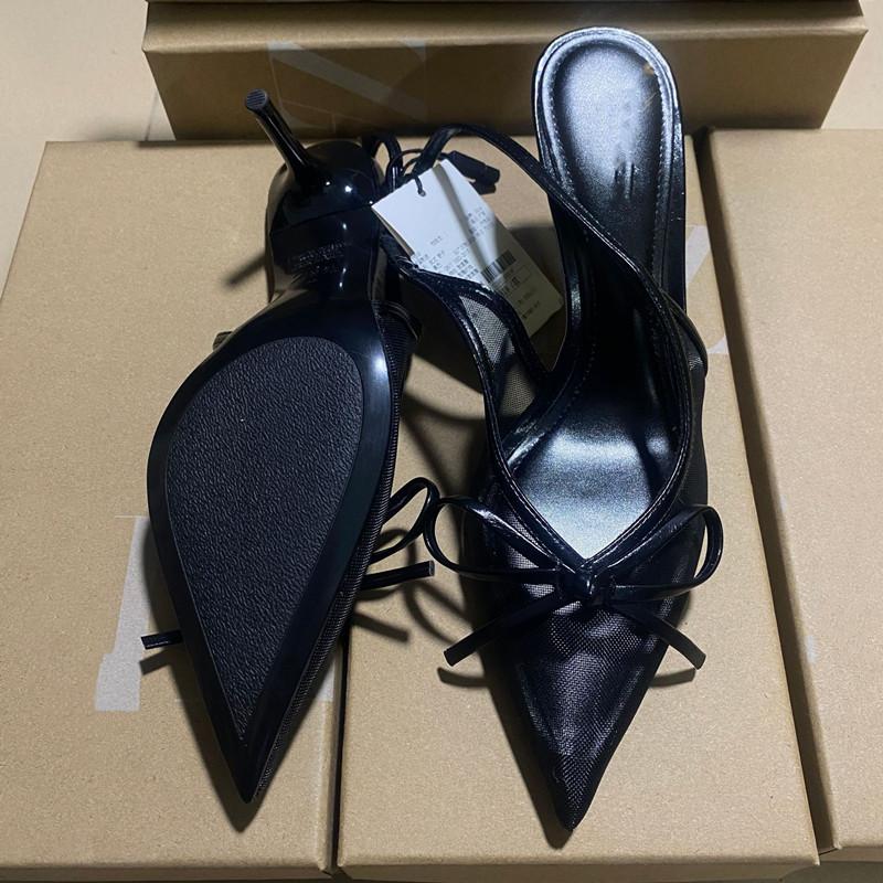 Fashion 2025 Summer Air Mesh Bowknot Slingbacks Women Pumps Fashion Pointed toe Thin High heels Office Sandals Female Party Prom Shoes