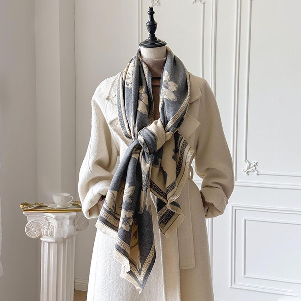 New Women Winter Warm Floral Pashmina Scarf Luxury Faux Cashmere Wraps Thick Shawl Blanket Bufanda Foulard Poncho