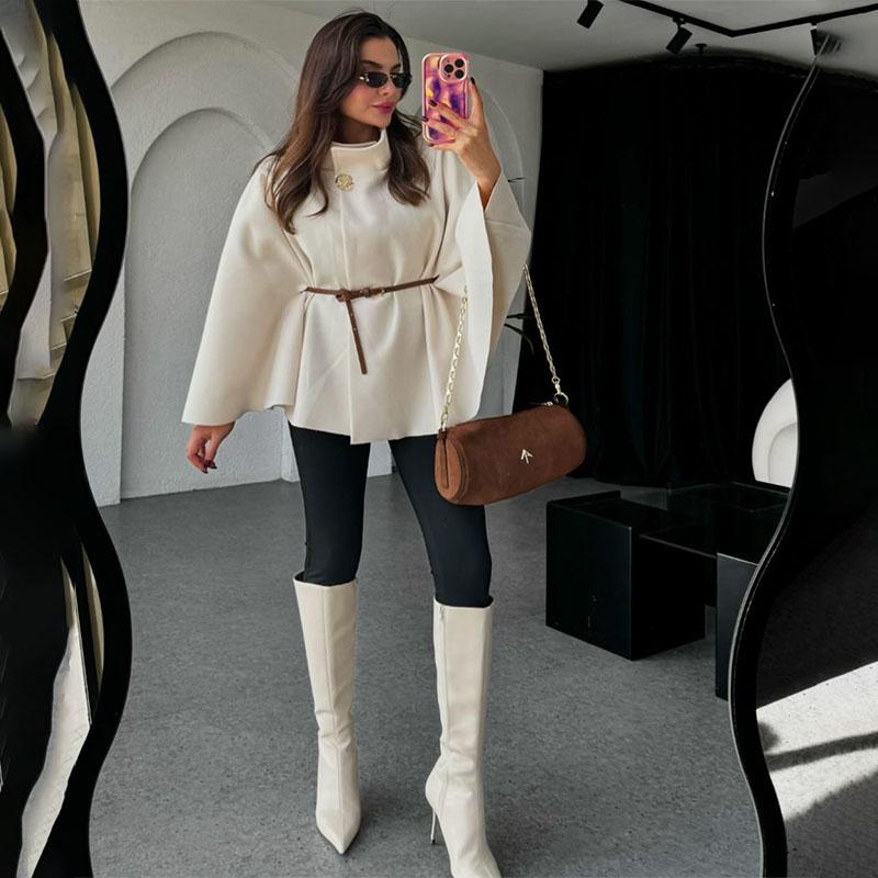 Capa de Mujer Monopecho Manga Murciélago Fina Abrigos Nuevos Casual Holgada Dama de Oficina Chaqueta Chic Elegante Otoño Sólido Chaquetas Moda