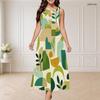Women Plus Size Round Neck Triple Keyhole Cutout Sleeveless Geometric Printed Maxi Dress