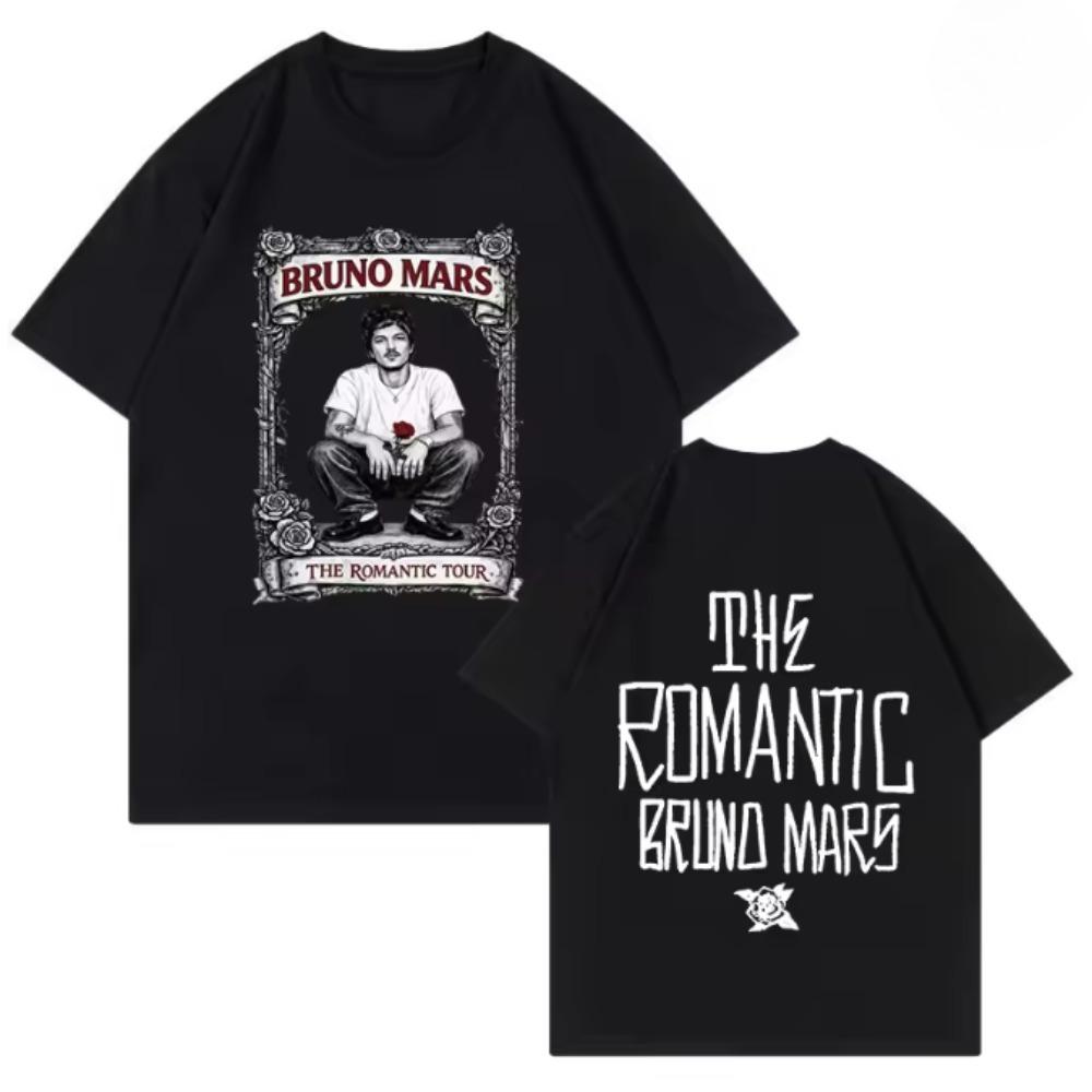 Bruno Mars Print Vintage Tshirt The Romantic Tour 2026 Graphic T Shirt Men Women Fashion Short Sleeve Tshirt Clothes
