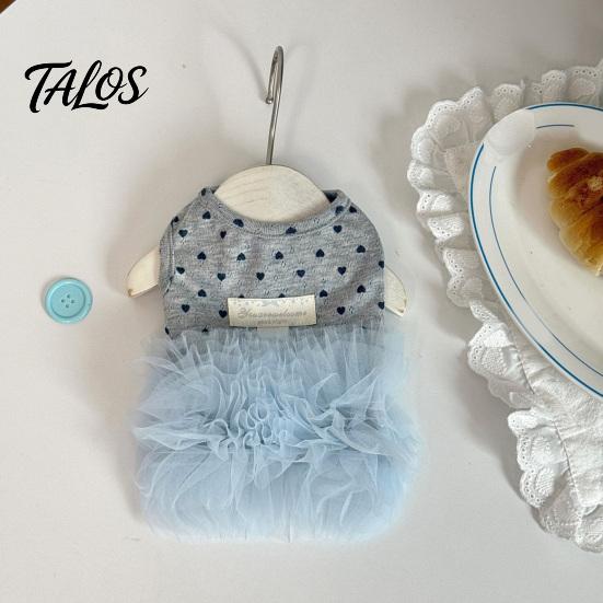 Comfortable Dog Clothing Blue Tutu Dress, Sleeveless Cute Heart Print Girl Summer Female Clothes Doggie Princess Dress for Small Dogs Bichon