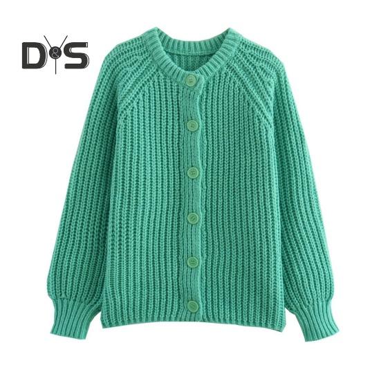 

Женский свитер, пальто, круглый вырез, длинный рукав, однотонный кардиган на пуговицах, свитер, толстая теплая трикотажная верхняя одежда M зелёный