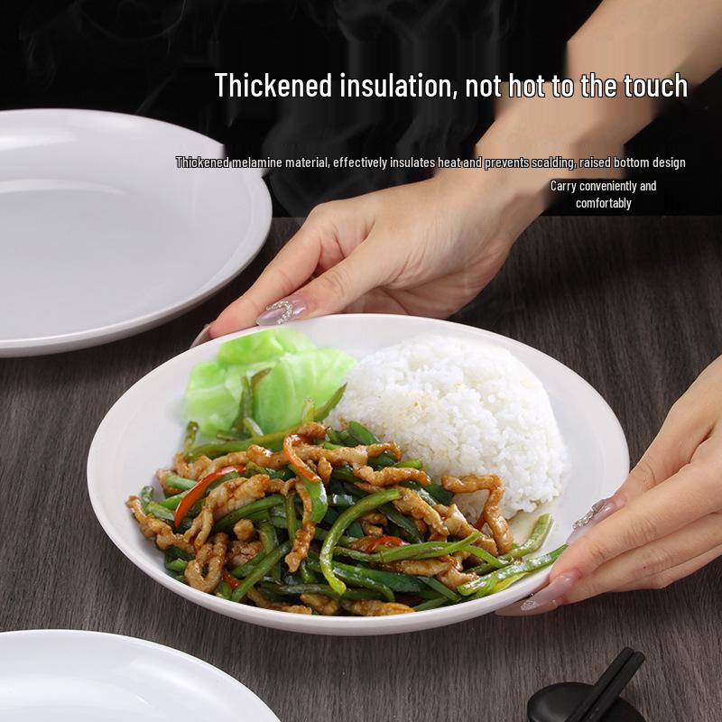 White Melamine Round Plate - Imitation Porcelain, Large and Durable, Perfect for Hotels and Restaurants