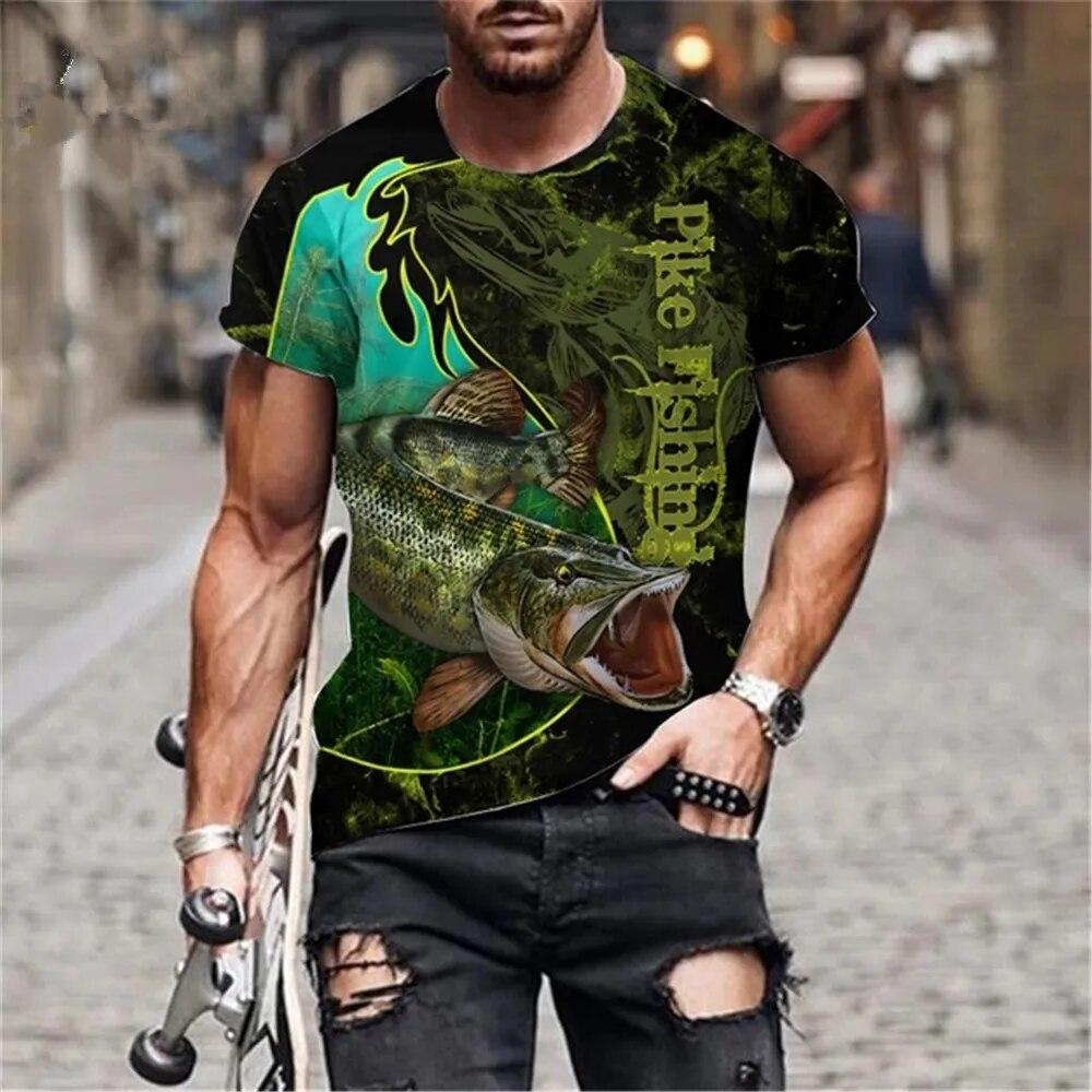 3D Printed Summer Fashion Outdoor Fishing  T-Shirt Europe And America Casual Retro Street Style Round Neck Short Sleeve Men Tees