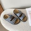 Sheepskin version comfortable lazy double buckle with versatile thick-bottomed half slippers women's summer outdoor sandals