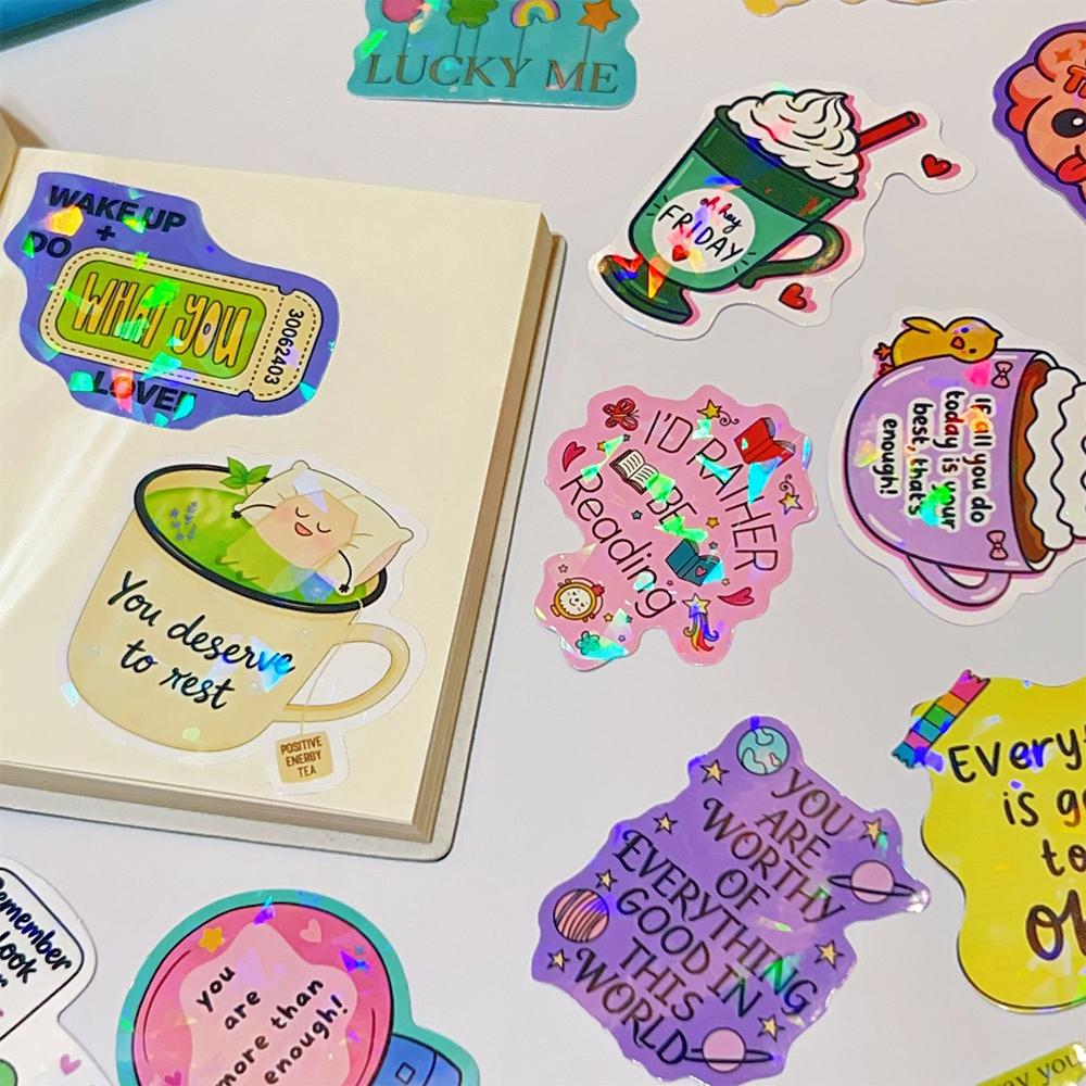 10/30/50/100pcs Cute Inspirational English Phrase Stickers Cartoon Aesthetic Sticker Notebook Phone Stationery Graffiti Decals