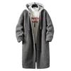 Autumn Winterlamb Wool Coats Men Hooded Long Jackets Fashion Casual Loose Outerwear Solid Color Streetwear