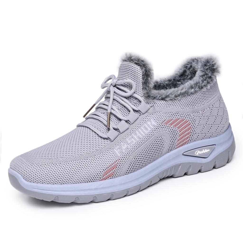 Women's Winter Snow Boots, Fuzzy Lined Plush Collar Knit Sneaker-Style Boots, Non-Slip Soft Sole Comfortable Shoes for Snowy Days