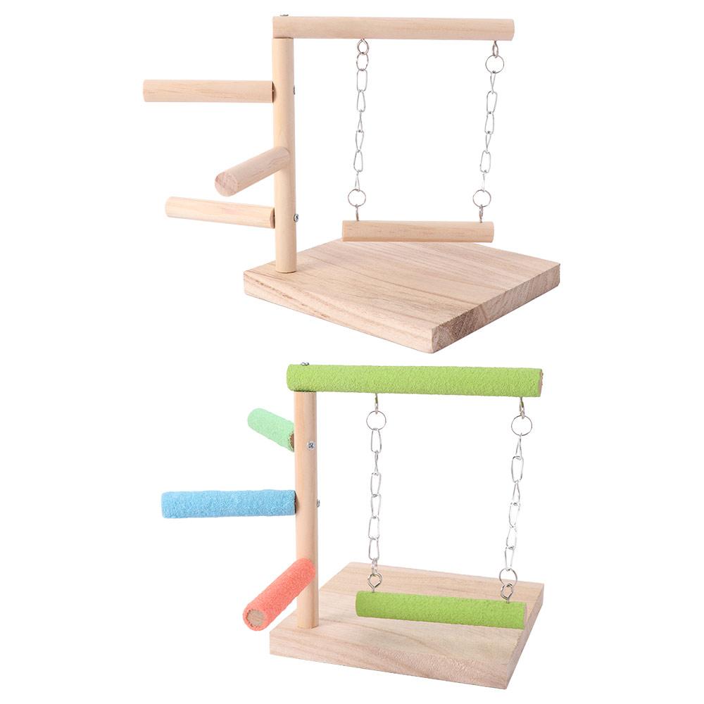 With Swing Bird Table Training Stand Comfortable Grip Non-slip Wood Parrot Play Rack Easy To Assemble Solid Wood