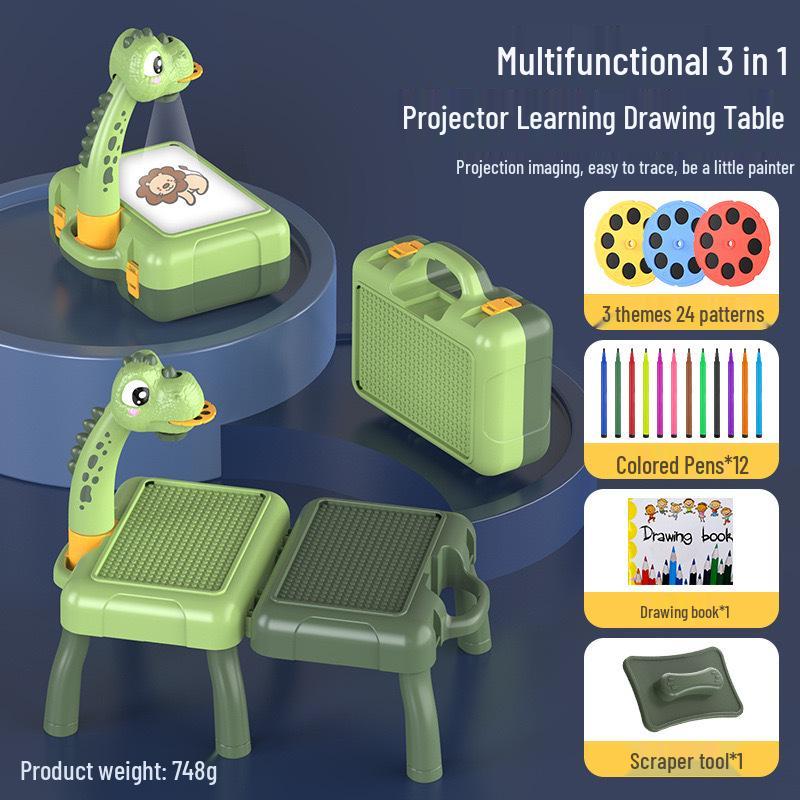 Multifunctional Cartoon Deer Projection Drawing and Writing Table Toy Set for Kids