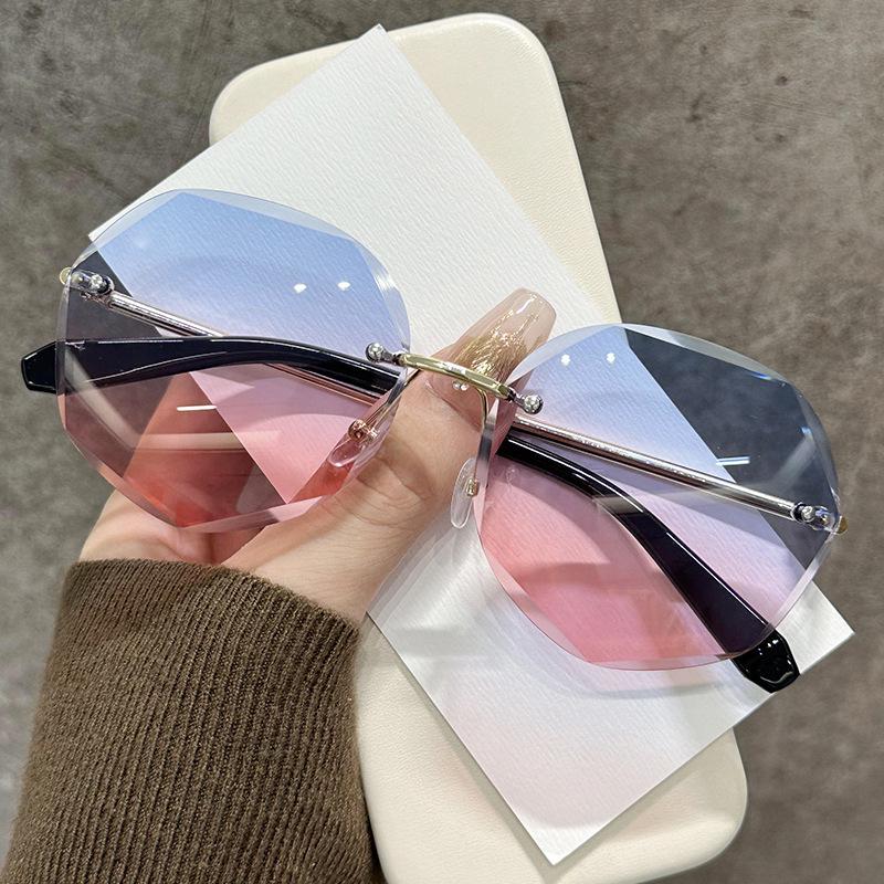 Polygon Metal Rimless Cut-Edge UV Protection Sunglasses for Women