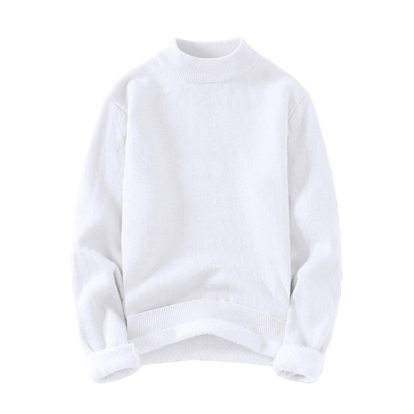 

Men s Solid Color Plus Fleece Sweater Knitted Sweater Men s Casual Plus Fleece Bottoming Shirt XL белый