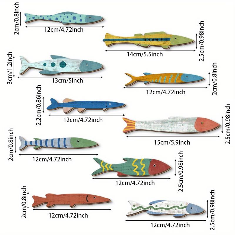 Handcrafted Wooden Coastal Wall Art Fish Set Ocean Nautical Style Decorative Ornament for Home Bathroom Guest Room