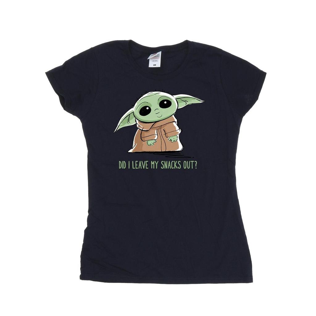 STAR WARS Womens/Ladies The Mandalorian Grogu Snacks Meme Cotton T-Shirt