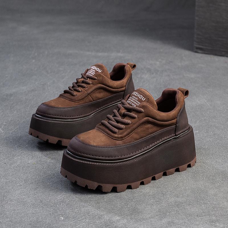 Fashion 6.5CM Women Mixed Colors Height Increasing Shoes Spring Autumn Cow Genuine Leather Round Toe Wedges Heel Platform Nop-slip Shoes