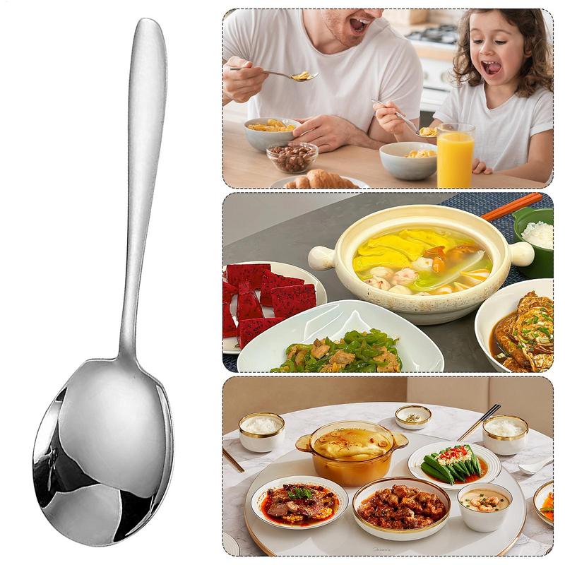 1Pc Large Stainless Steel Spoon Long Handle Soup Spoons Round Scoops for Dinner Dessert Hot Pot Colander Kitchen Tableware