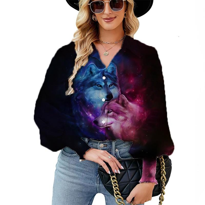 

Весенне-летняя повседневная рубашка с объемным принтом, свободный топ с лацканами и воздушными рукавами, кардиган