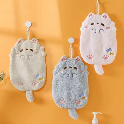 Cute Cartoon Tanuki Hanging Towel Coral Velvet Hair Does Not Lose Thick Cloth Kitchen Bathroom Absorbent Towels