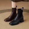 Fashion Lightweight Women's Ankle Boots Retro Style Leather Splicing Knit Female Short Shoes Chic and Elegant Footwear Autumn Pu Booties