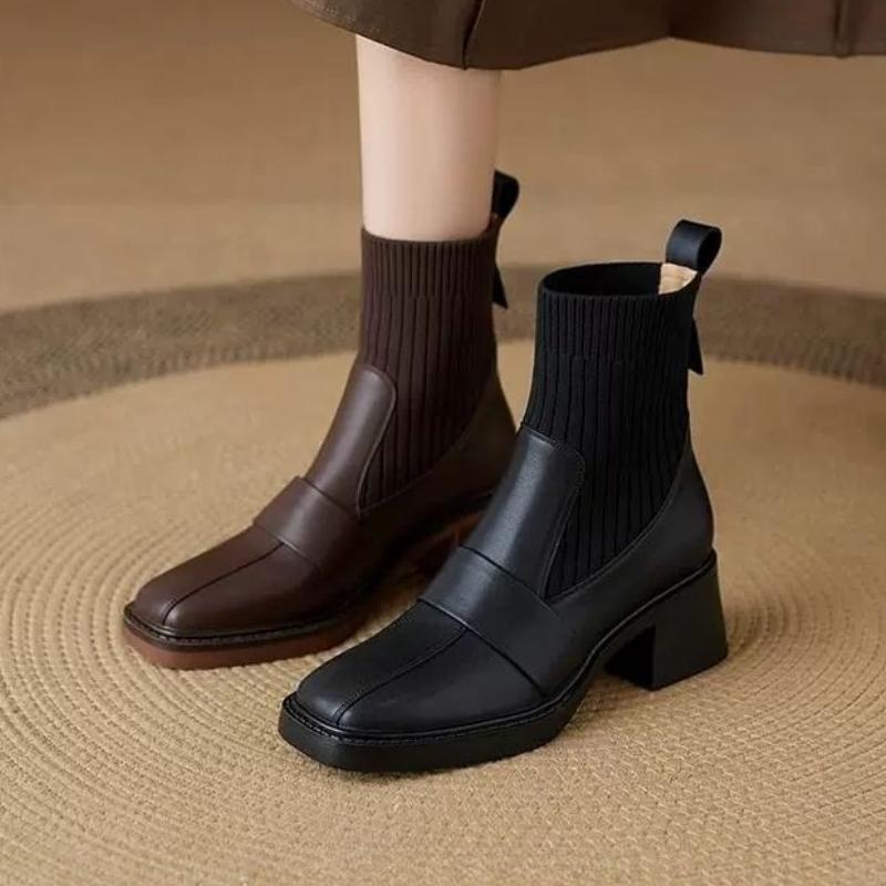 Fashion Woman Short Shoes Elegant With Medium Heels Elastic Ankle Boots for Women Knit High Quality Goth New Rock Boot Sale In Booties