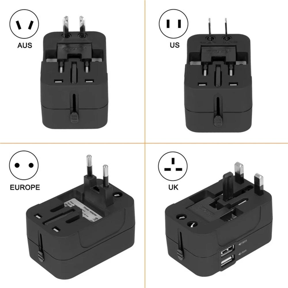 

Universal Travel Adapter AU/UK/US/EU Plug Converter with 2.1A Dual USB Ports Type A