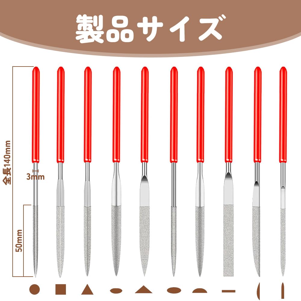Diamond File Set of 3 including Needle and Hand Precision Files 140mm for Deburring, Metalwork, Alloys, Ceramics, Glass