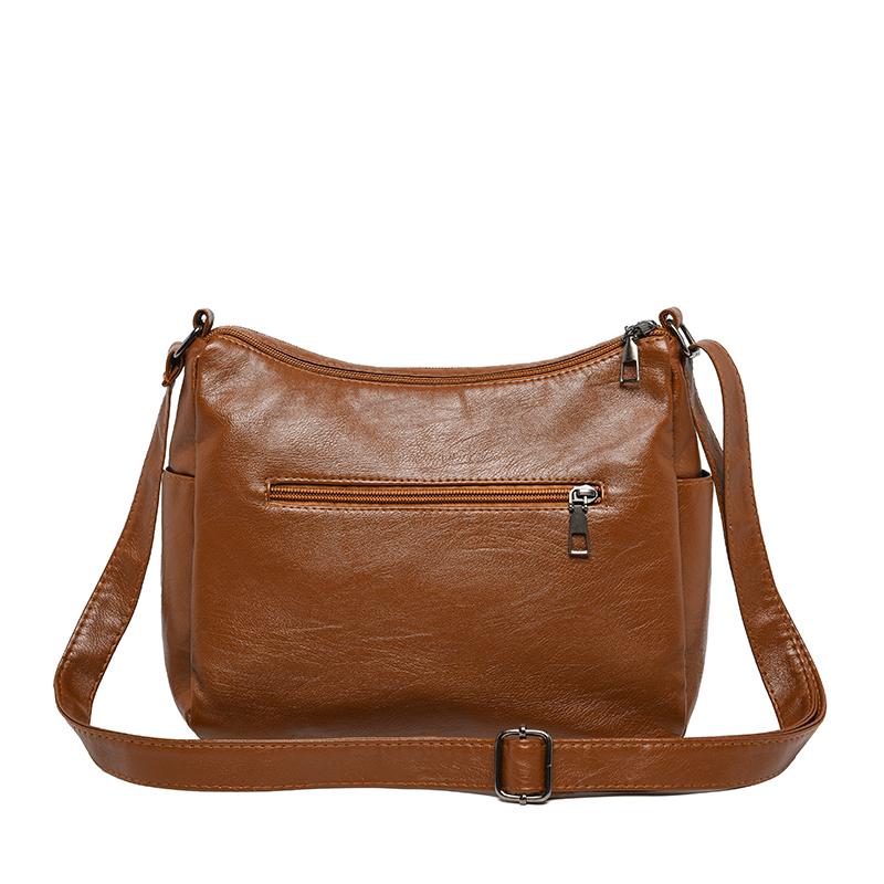 Dameveske i mykt skinn Mammaveske Flere rom Flere glidelåser Stor kapasitet Skulderveske Crossbody-veske
