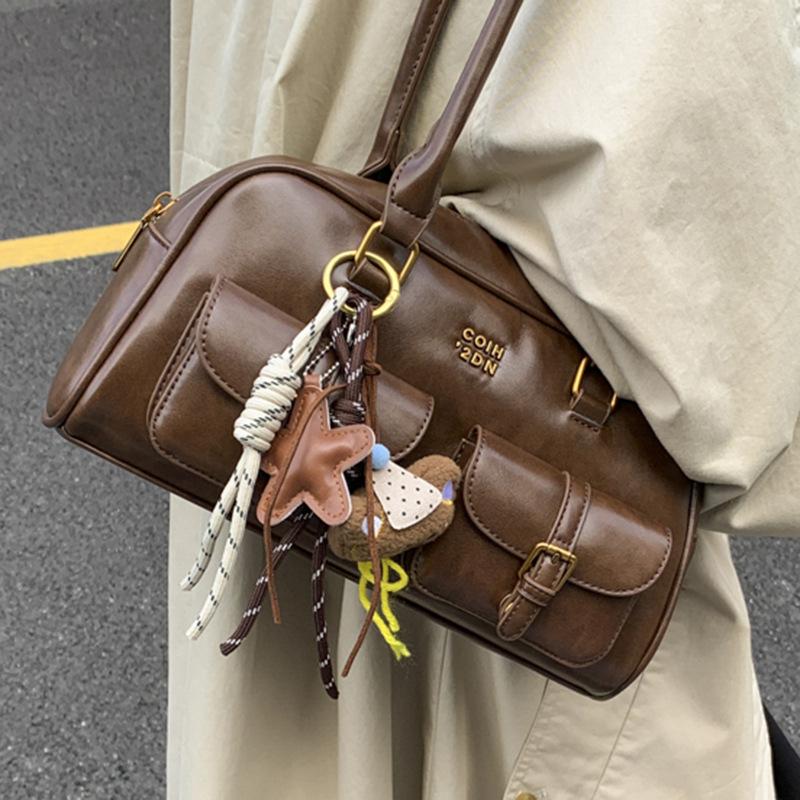 New Korean Retro Single-shoulder Bag, Fashionable and Trendy Casual Boston Bag, Stylish Bowling Bag